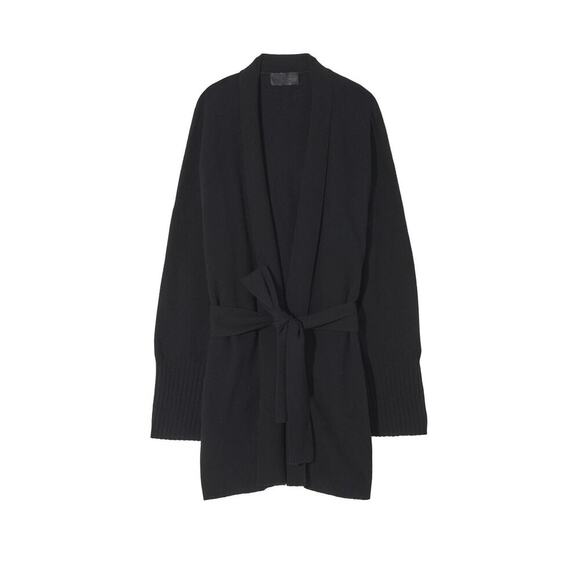NILI LOTAN $795 Cashmere MACKENZIE KIMONO Black CARDIGAN Belted One Size - Picture 2 of 13